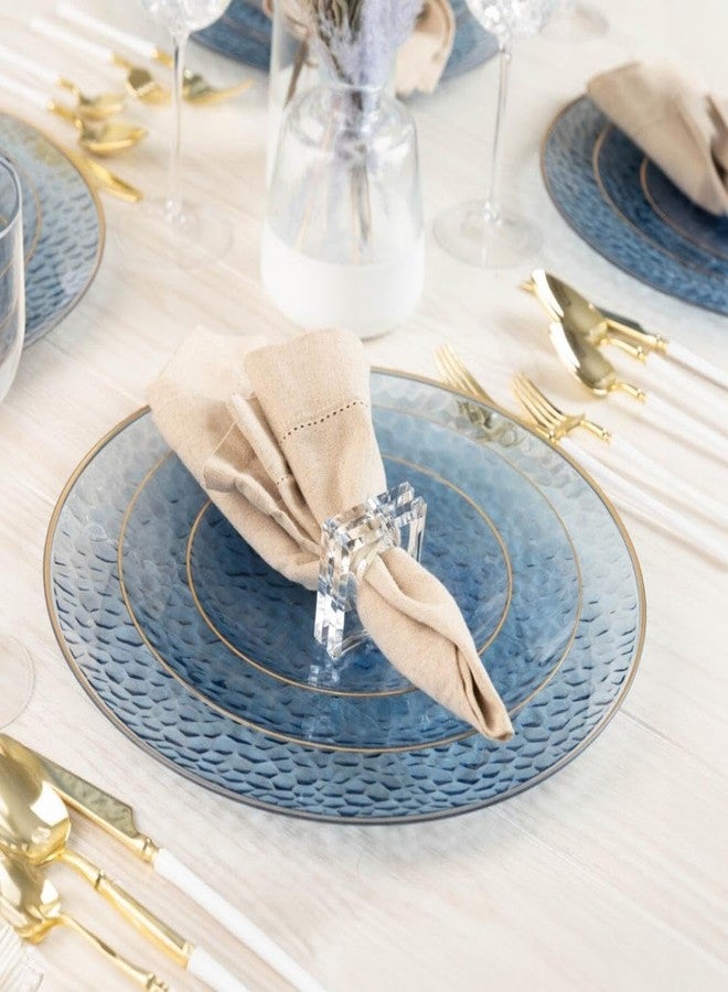 Blue Sky Organic Hammered Blue Gold Rim Plates - 10 Count, 10" | Round Disposable Plastic, Elegant Design for Parties & Events - Image 2