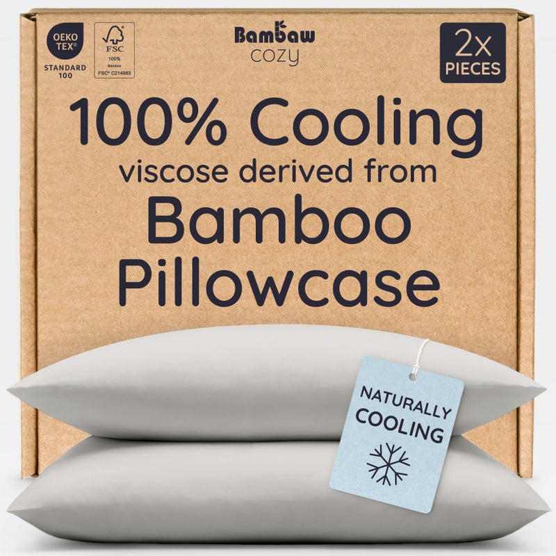 Bambaw 100 Viscose Derived from Bamboo Pillowcases Standard Size Set of 2 Cooling Pillow Cases Standard Size Super Soft Pillow Cases with Envelope Closure Anti Acne Pillow Case Moonlight Gray - Image 2