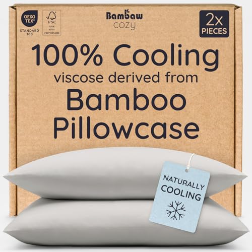 Bambaw 100 Viscose Derived from Bamboo Pillowcases Standard Size Set of 2 Cooling Pillow Cases Standard Size Super Soft Pillow Cases with Envelope Closure Anti Acne Pillow Case Moonlight Gray - Image 1