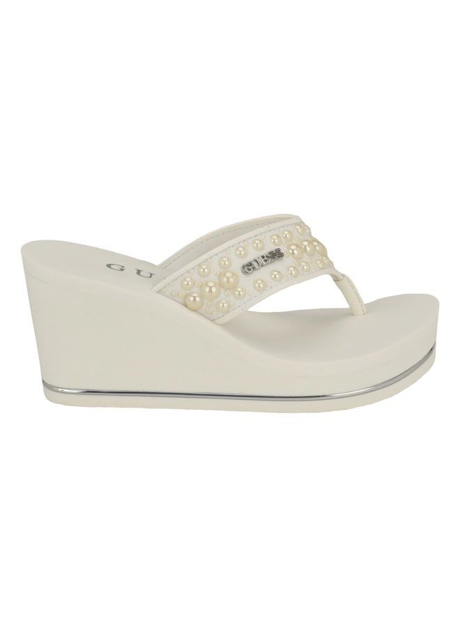 GUESS Women's SILUS Wedge Sandal White 140 8, 38.5 EU - Image 5