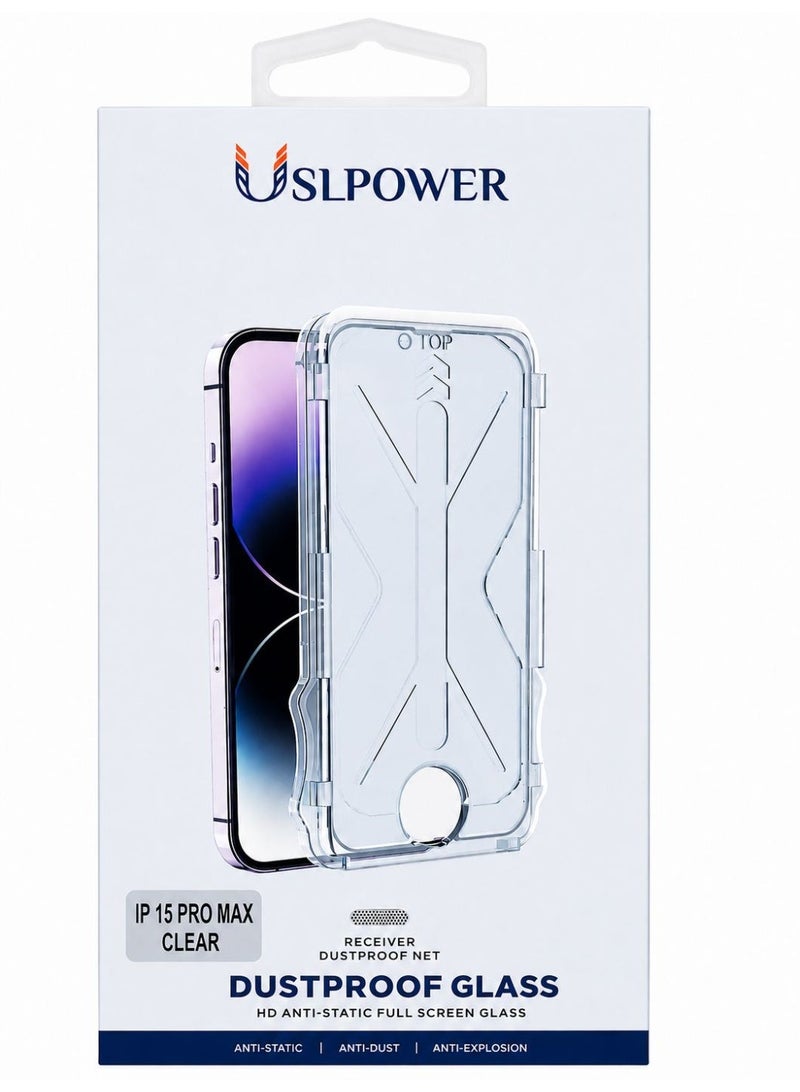 USLPOWER Screen Tempered Glass for iPhone 15 Pro Max Full Cover HD Clear Anti Dust Anti Static Bubble Free Easy Install Privacy Protection - Image 1