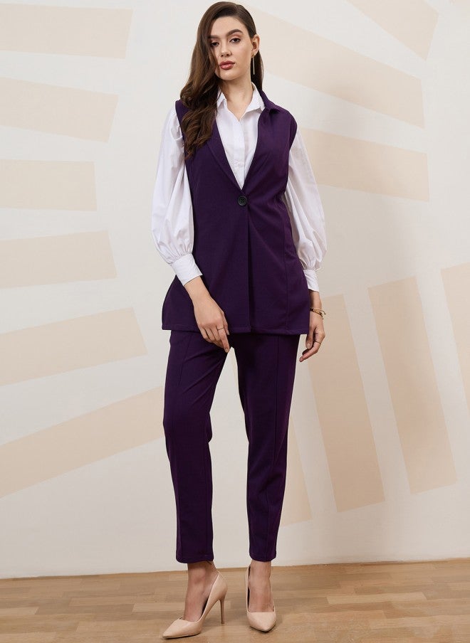 Athena Purple Sleeveless Blazer and Trousers Set for Women - Image 1