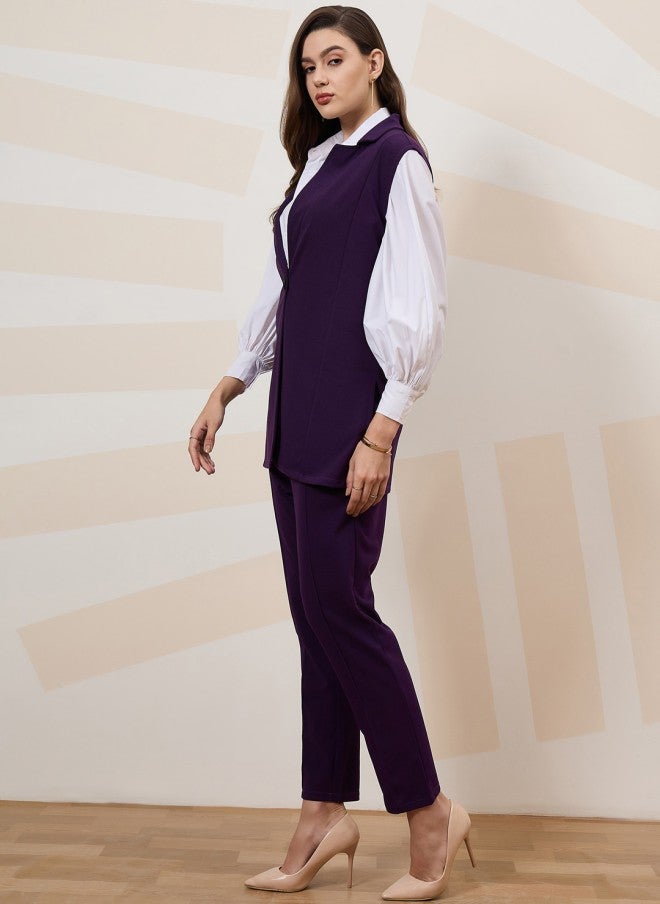 Athena Purple Sleeveless Blazer and Trousers Set for Women - Image 4
