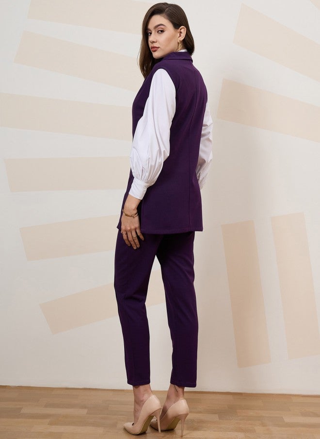 Athena Purple Sleeveless Blazer and Trousers Set for Women - Image 5