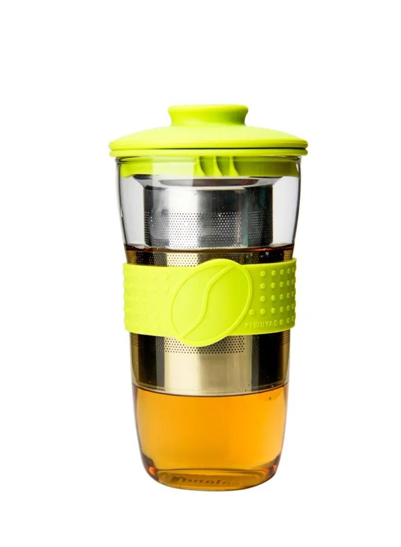 Tealand Insulated Tea and Coffee Mug Glass With Green Lid & Stainless Steel Filter (0.43L) - Image 2