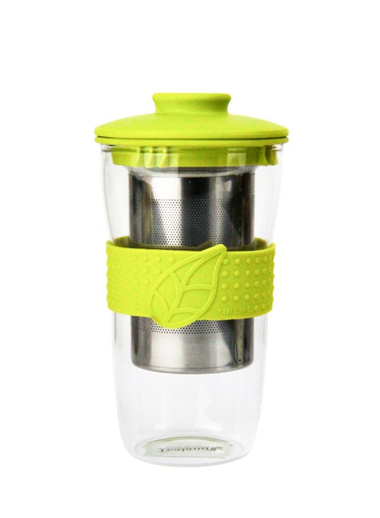 Tealand Insulated Tea and Coffee Mug Glass With Green Lid & Stainless Steel Filter (0.43L) - Image 3