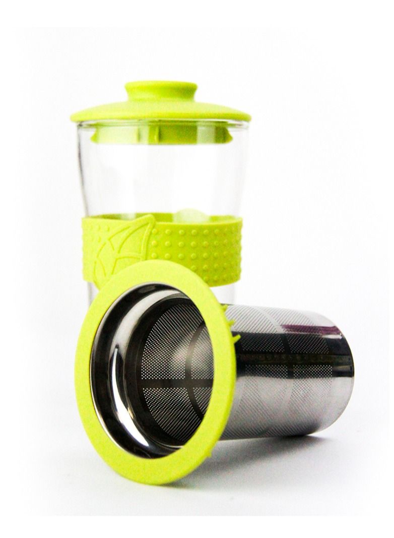 Tealand Insulated Tea and Coffee Mug Glass With Green Lid & Stainless Steel Filter (0.43L) - Image 4