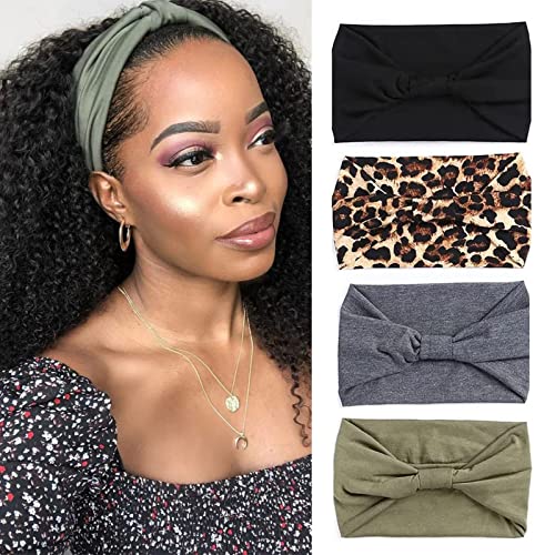 Kachanaa 4 Pack Wide Headbands for Women Elastic Boho Bandeau Headbands African Sport Yoga Workout Turban Head Bands Hair Accessories(Exquisite) - Image 1