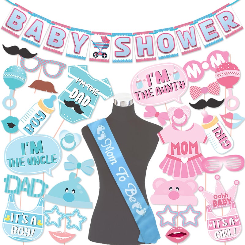 WOBBOX Wobbox Baby Shower Decoration Items| Baby Shower Ceremony Photo Booth Props for Photoshoot, Baby Shower Banner& Mom to Be Sash, Godh Bharai Ceremony Decoration Kit-(FP4742)  - Image 1