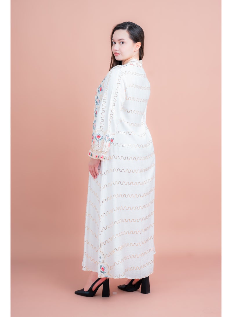 اكسا جلابية مطرزة حديثة أبيض - Image 4