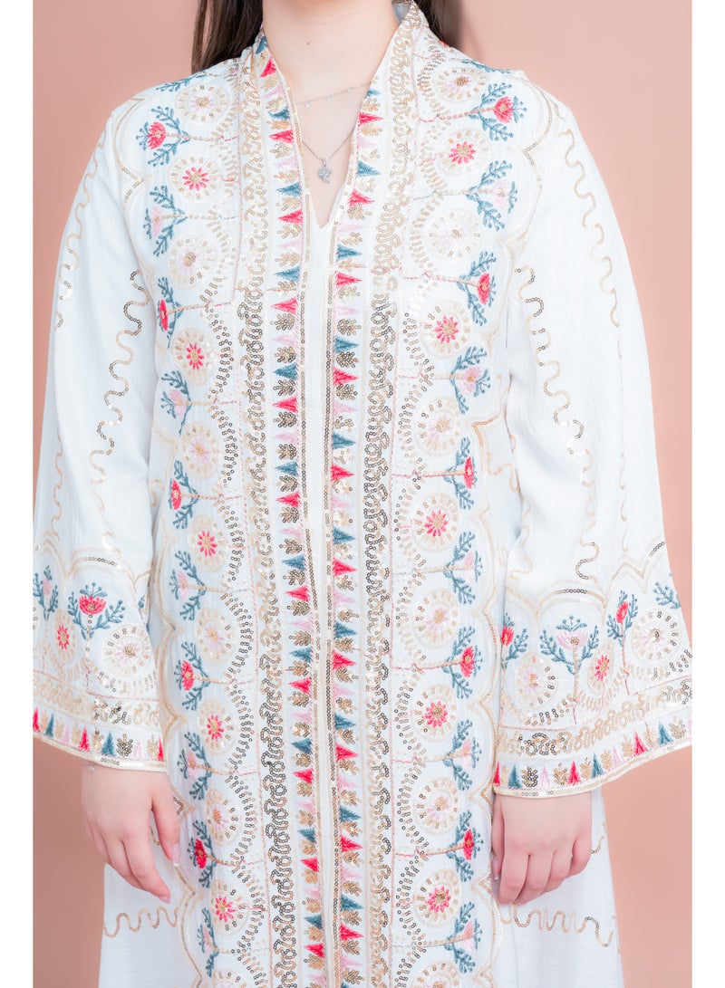اكسا جلابية مطرزة حديثة أبيض - Image 3