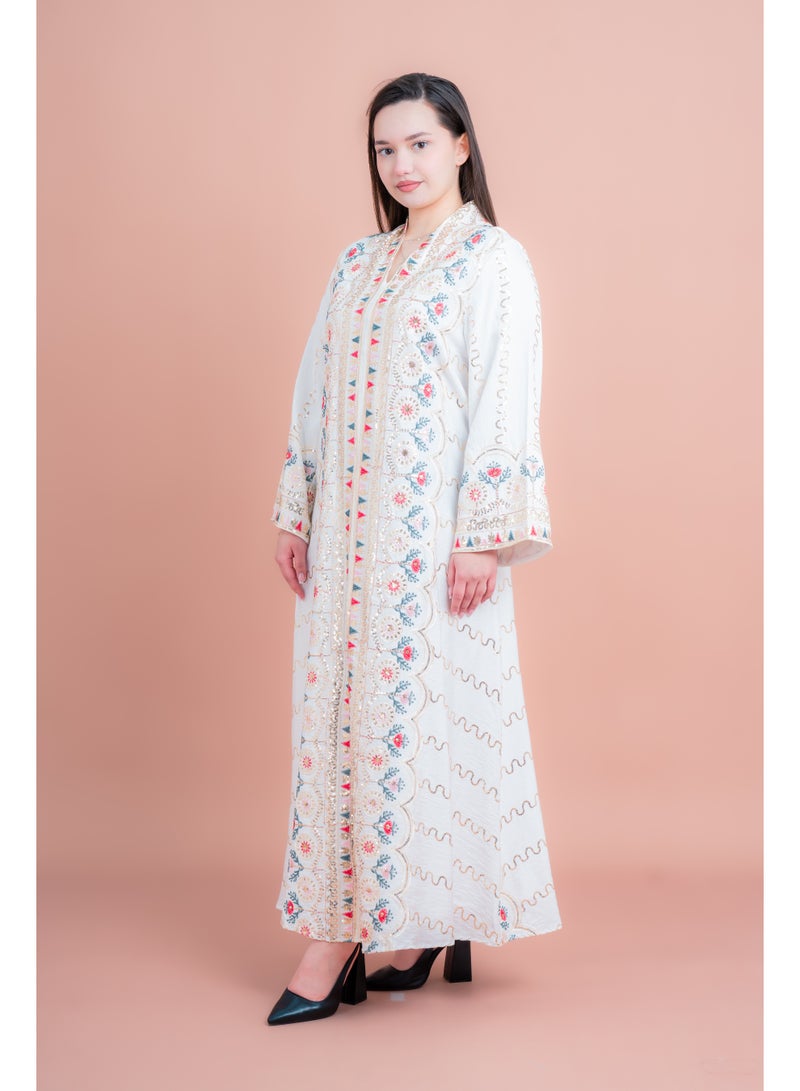 اكسا جلابية مطرزة حديثة أبيض - Image 2