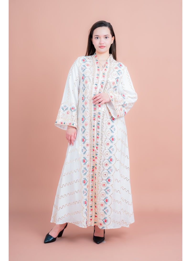 اكسا جلابية مطرزة حديثة أبيض - Image 1