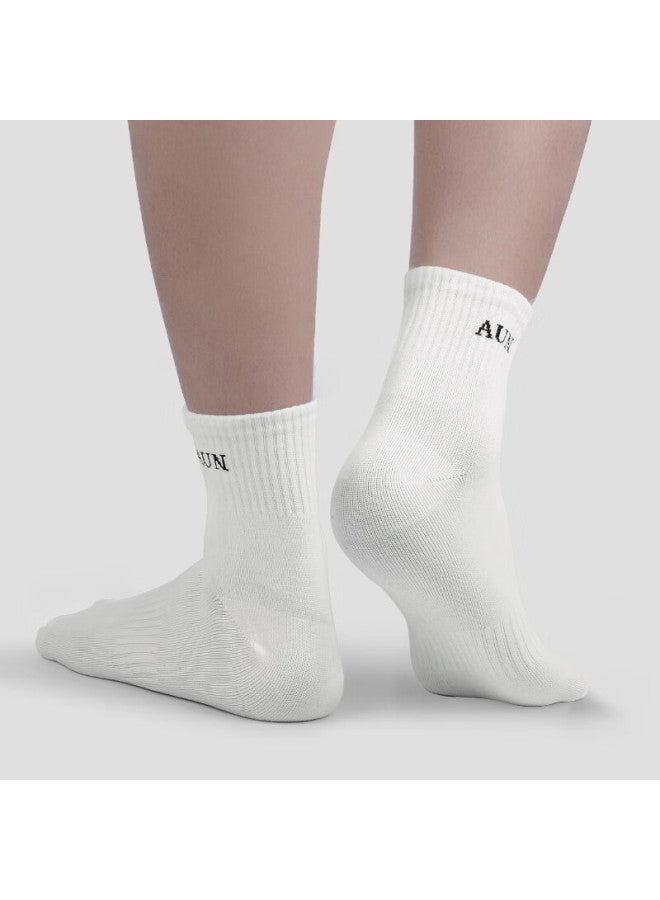 Aun Men's Athletic Antibacterial Deodorant Mid-calf Socks, Xinjiang Long-staple Cotton, Shock Absorption, Non-slip, Antibacterial, Deodorizing, 3 Black + 3 Dark Gray - Image 2