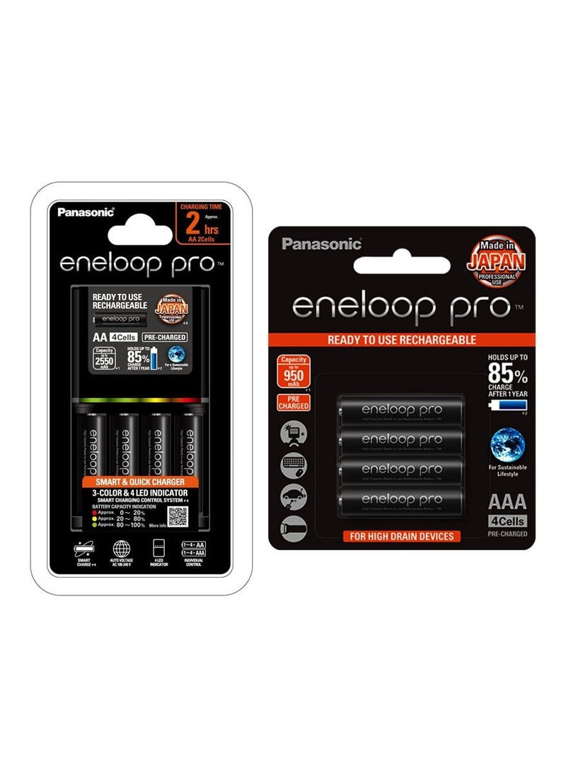 Panasonic - Eneloop Quick 4 AA Battery Charger with Pack of 4 AA and Pack of 4 AAA Batteries - Image 1