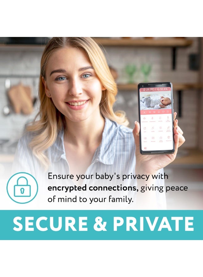 XiuWoo Smart WiFi Baby Monitor with Camera and Night Vision 4mp HD Video, Temperature Display, Sound & Motion Alerts, 2-Way Talk, Compatible with iOS & Android,Pink - Image 3