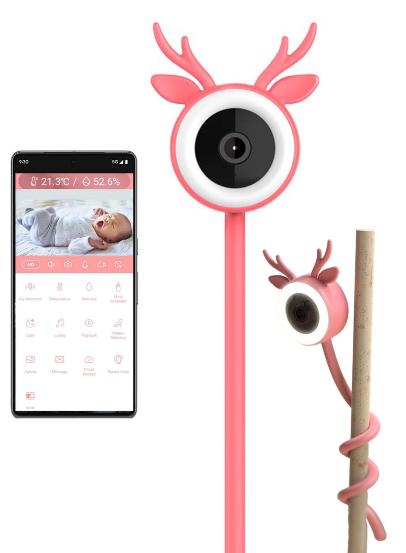 XiuWoo Smart WiFi Baby Monitor with Camera and Night Vision 4mp HD Video, Temperature Display, Sound & Motion Alerts, 2-Way Talk, Compatible with iOS & Android,Pink - Image 1