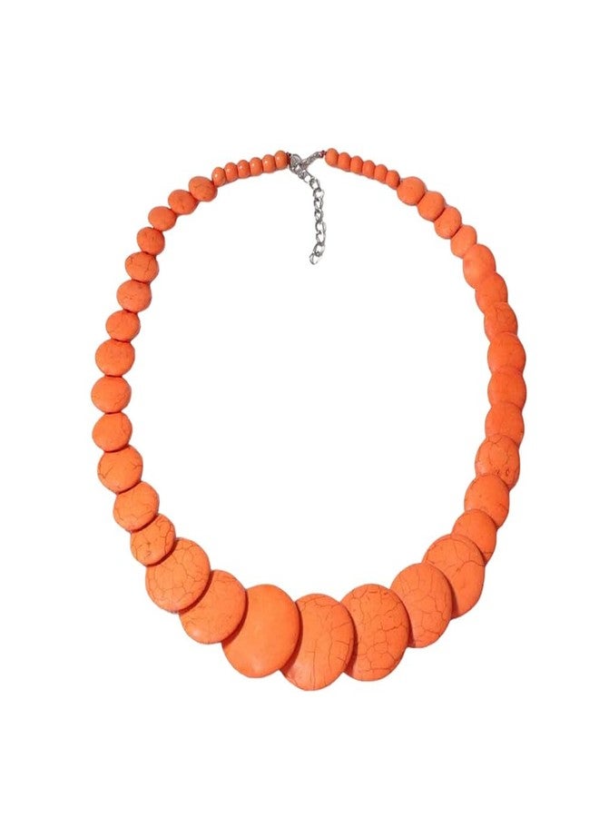 Dtja Bohemian Round Disc Choker Necklace for Women Colorful Turquoise Ball Beaded Birthstone Pendant Necklaces Adjustable Chain Handmade Stone Holiday Carnival Party Y2K Jewelry 22" (Orange) - Image 1