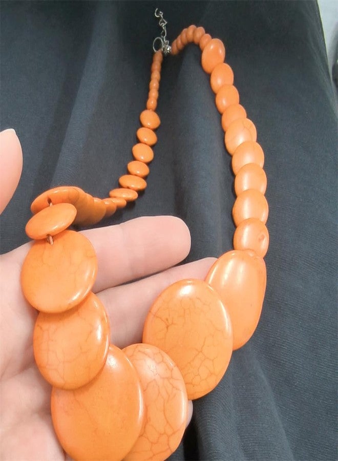Dtja Bohemian Round Disc Choker Necklace for Women Colorful Turquoise Ball Beaded Birthstone Pendant Necklaces Adjustable Chain Handmade Stone Holiday Carnival Party Y2K Jewelry 22" (Orange) - Image 5