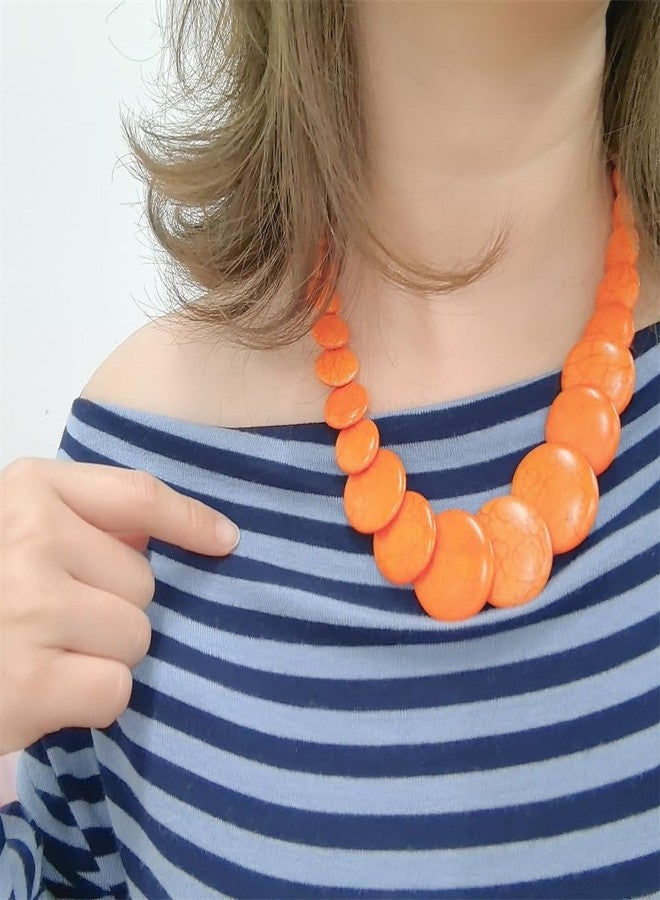 Dtja Bohemian Round Disc Choker Necklace for Women Colorful Turquoise Ball Beaded Birthstone Pendant Necklaces Adjustable Chain Handmade Stone Holiday Carnival Party Y2K Jewelry 22" (Orange) - Image 2