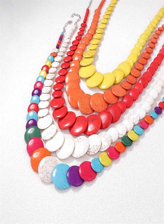 Dtja Bohemian Round Disc Choker Necklace for Women Colorful Turquoise Ball Beaded Birthstone Pendant Necklaces Adjustable Chain Handmade Stone Holiday Carnival Party Y2K Jewelry 22" (Orange) - Image 4