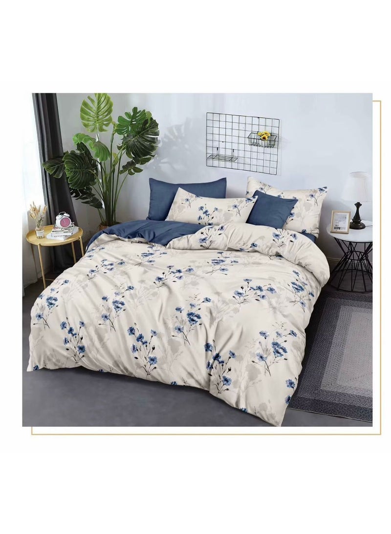 طقم مفروشات فاخر بحجم كينج مكون من 6 قطع - تصميم بسيط، غطاء لحاف 220×240 سم مع شرشف مطاطي و4 أغطية وسائد