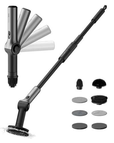 HOTO Flexi Cordless Electric Spin Scrubber Adjustable Angle Extendable Handle Smart Display IPX7 Waterproof Powerful Cleaning Scrubber with 8 Replaceable Brush Heads for Bathtub Bathroom Tile - Image 1