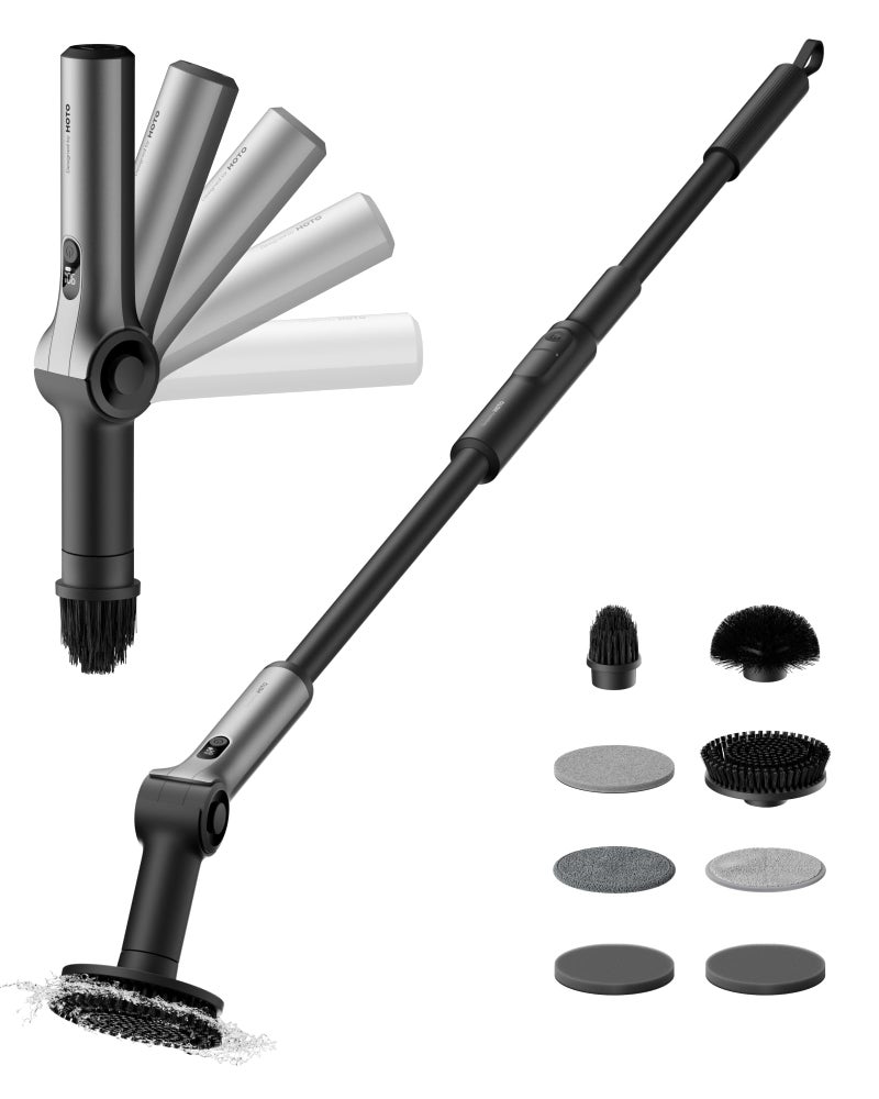 HOTO Flexi Cordless Electric Spin Scrubber Adjustable Angle Extendable Handle Smart Display IPX7 Waterproof Powerful Cleaning Scrubber with 8 Replaceable Brush Heads for Bathtub Bathroom Tile - Image 2