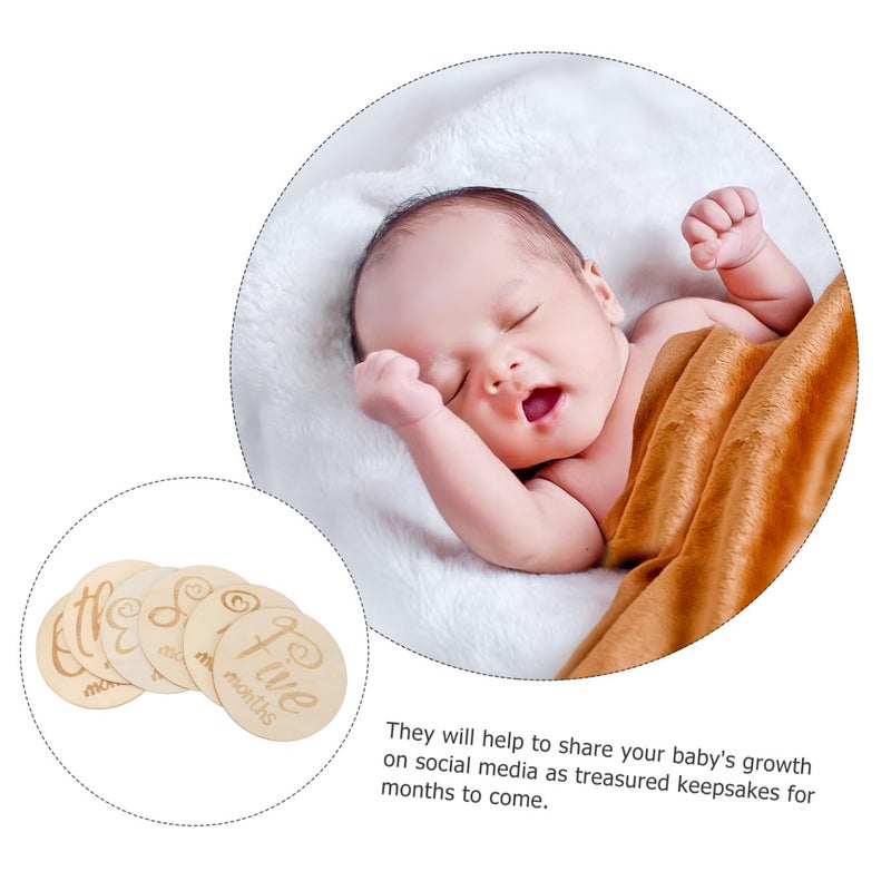 6Pcs Wooden Baby Milestone Cards Photography Props Newborn Growth Announcement Signs - Image 4