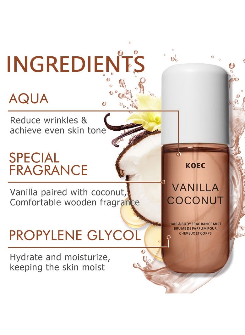KOEC Vanilla Coconut Skin Care Perfume, Vanilla Coconut Skin Care Body Spray, Hair Fragrance Spray, Eau De Toilette Spray, Women's Skin Care Spray, Non-Irritating Vanilla Skin Care Perfume, Vanilla Essential Oil - Image 2