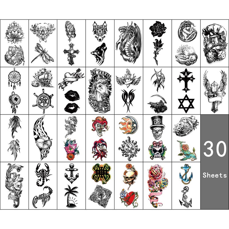 Metuu 46 Sheets Full Arm Temporary Tattoos Waterproof For Men(L22.8â€œxW7â€), Fake Tattoos for Women Lion Tiger Clock Flower Skeleton Animals Design, Hand Forearm Shoulder 3D Tattoos for Halloween - Image 3