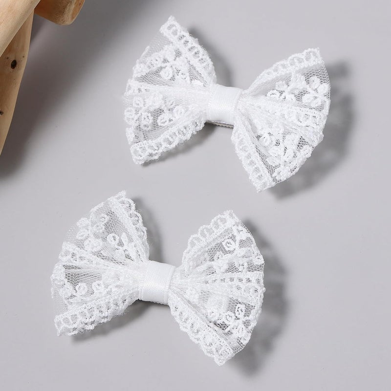 Miroksh أقواس شعر دانتيل بيضاء صغيرة لطيفة مع مشبك تمساح لرباط الشعر 3 للأطفال والمراهقين وصغيرات الزهور لحفلات الزفاف والمناسبات والتواصل والاحتفالات بعيد الميلاد وزينة الملابس والملحقات