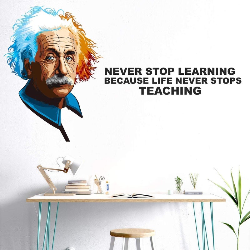 Byte Shop 'Albert - Einstein -Never Stop Learning - Because - Life Never Stop - Teaching - Inspirational - Motivational - Quotes - Wall Sticker' - (Multi Colour, Vinyl - 100cm X 56 cm) - Image 4