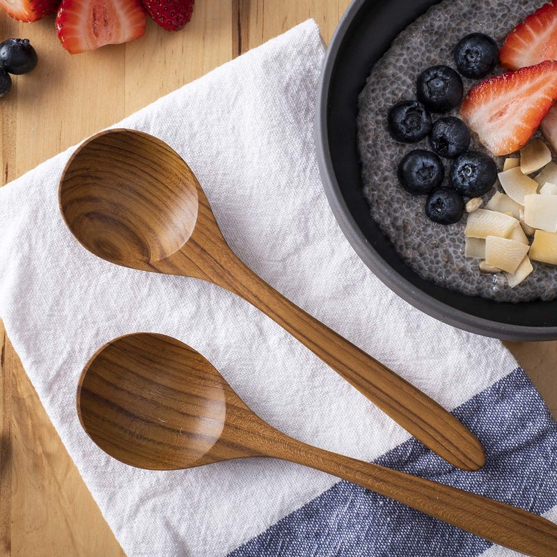 FAAY Round Wood Soup Spoons  Teak Tableware and Flatware Handcrafted from High Moist Resistant Teak  Healthy Spoons  100% Eco-friendly Spoons - Image 3