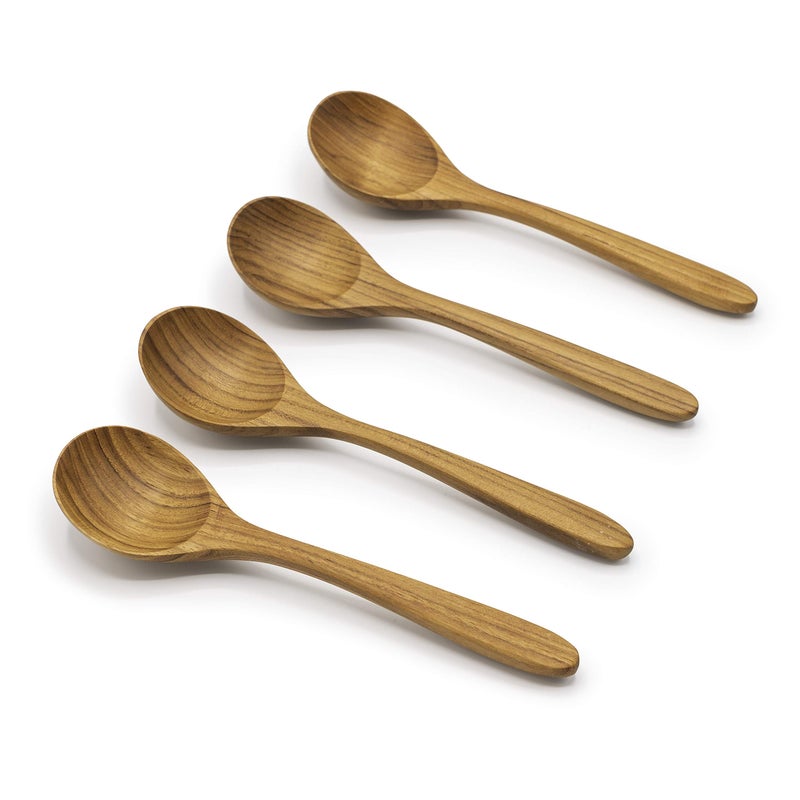 FAAY Round Wood Soup Spoons  Teak Tableware and Flatware Handcrafted from High Moist Resistant Teak  Healthy Spoons  100% Eco-friendly Spoons - Image 1