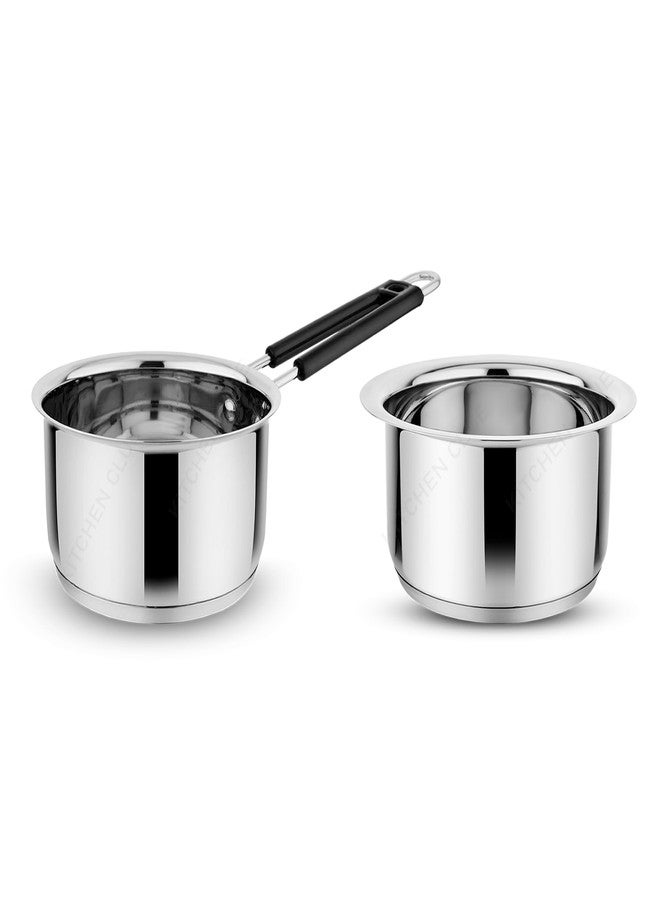 KITCHEN CLUE Stainless Steel Triply Base Tope/Patila/bhagona/biryani Cook & Serve - Induction Bottom Cookware Set for Kitchen (Pack of 2 Pieces : Tope - 20cm & Saucepan 18cm) - 5 Year Warranty - Image 1