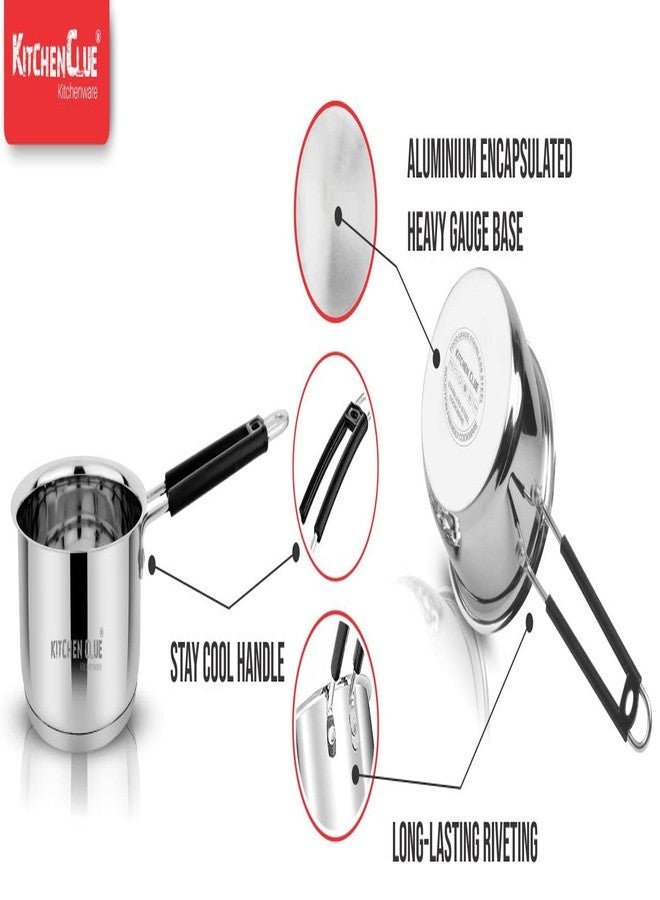 KITCHEN CLUE Stainless Steel Triply Base Tope/Patila/bhagona/biryani Cook & Serve - Induction Bottom Cookware Set for Kitchen (Pack of 2 Pieces : Tope - 20cm & Saucepan 18cm) - 5 Year Warranty - Image 5