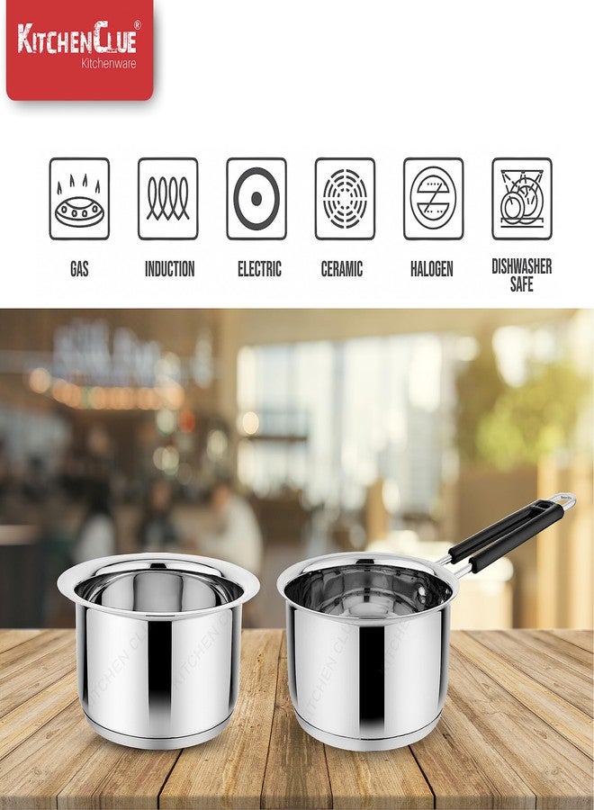 KITCHEN CLUE Stainless Steel Triply Base Tope/Patila/bhagona/biryani Cook & Serve - Induction Bottom Cookware Set for Kitchen (Pack of 2 Pieces : Tope - 20cm & Saucepan 18cm) - 5 Year Warranty - Image 4