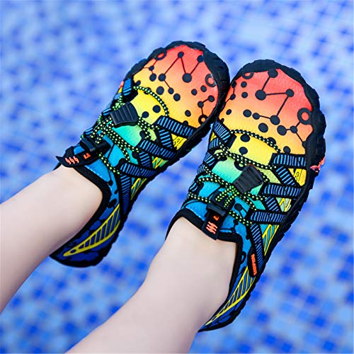 UBFEN Water Shoes for Kids Boys Girls Aqua Socks Barefoot Beach Sports Swim Pool Quick Dry Lightweight Toddler Little Big Kid C Blue Orange 12.5 Little Kid - Image 4