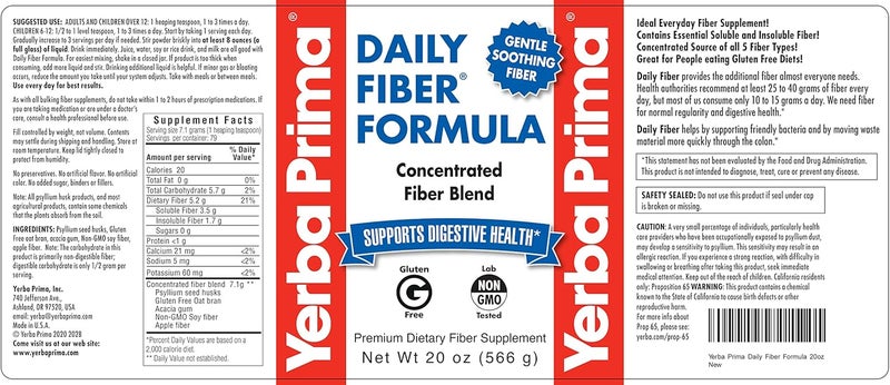 Yerba Prima Daily Fiber Formula  20 oz Powder Pack of 2  Unflavored Concentrated Blend of SolubleInsoluble Psyllium Seed Husks Acacia Gum Apple Fiber Supplement  Regularity Colon Cleanser - Image 5