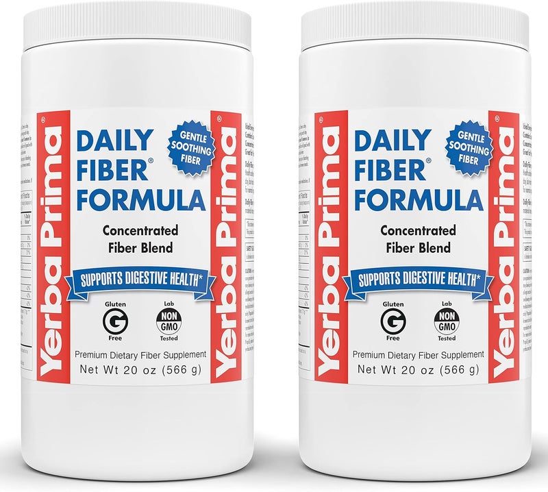 Yerba Prima Daily Fiber Formula  20 oz Powder Pack of 2  Unflavored Concentrated Blend of SolubleInsoluble Psyllium Seed Husks Acacia Gum Apple Fiber Supplement  Regularity Colon Cleanser - Image 1