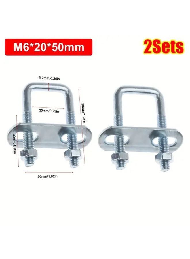 2 Sets M6x20x50mm Iron Square Clamp Durable Screw with Baffle Pipe U Bolt Right Angle - Image 1
