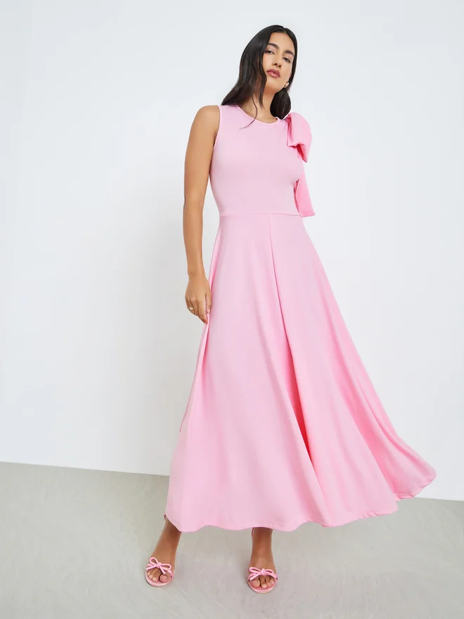 ستايلي Styli Pink Bow Detail A-Line Maxi Dress
