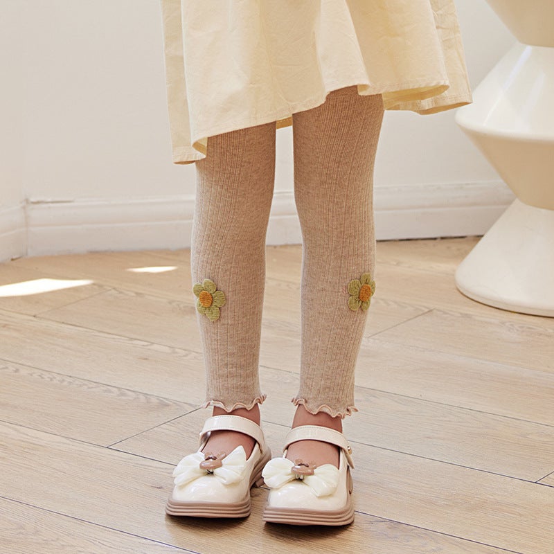 Girls' Thin Velvet Leggings Thickened Cotton Sanding Children'S Outer Wear Crown Long Pants Fleece Western Style Children - Image 1