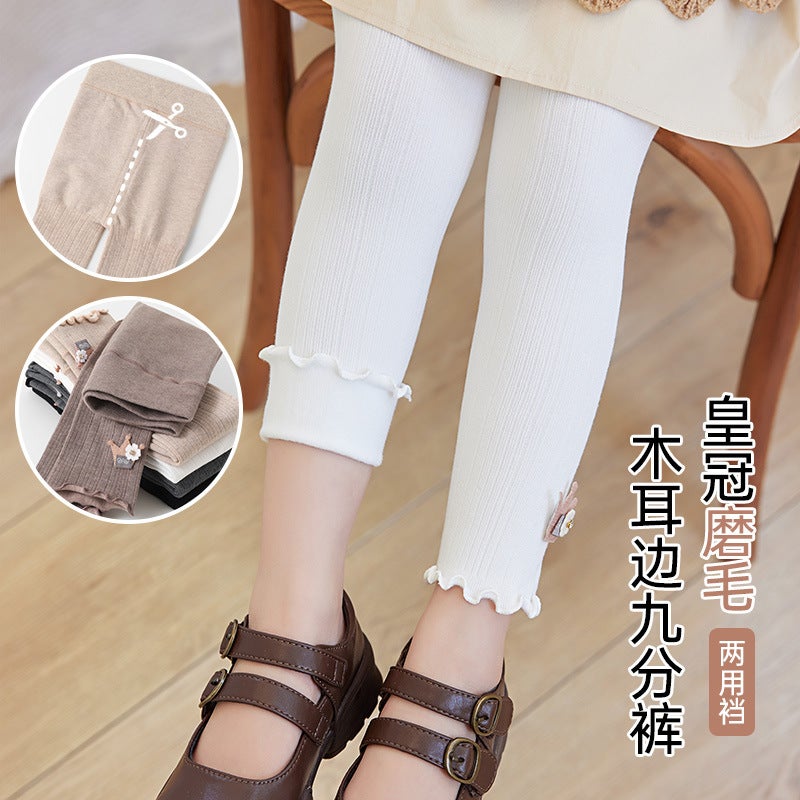Girls' Thin Velvet Leggings Thickened Cotton Sanding Children'S Outer Wear Crown Long Pants Fleece Western Style Children - Image 5