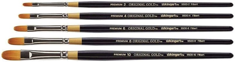 KINGART Premium 5 pc. Original Gold 9500 Series Filbert Artist Brush Set, Synthetic Golden Taklon Hair for Acrylic, Oil, Watercolor and Gouache Painting, Short Handle, 5 Sizes: 2, 4, 6, 8, 10 - Image 1