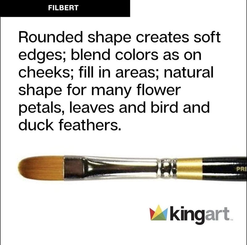 KINGART Premium 5 pc. Original Gold 9500 Series Filbert Artist Brush Set, Synthetic Golden Taklon Hair for Acrylic, Oil, Watercolor and Gouache Painting, Short Handle, 5 Sizes: 2, 4, 6, 8, 10 - Image 3