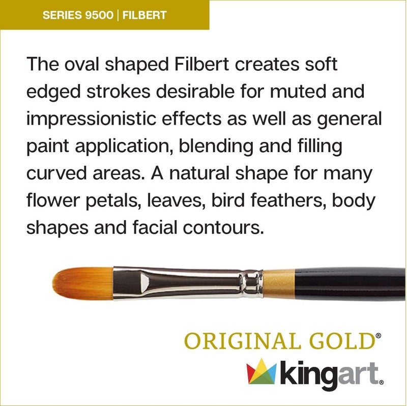KINGART Premium 5 pc. Original Gold 9500 Series Filbert Artist Brush Set, Synthetic Golden Taklon Hair for Acrylic, Oil, Watercolor and Gouache Painting, Short Handle, 5 Sizes: 2, 4, 6, 8, 10 - Image 2