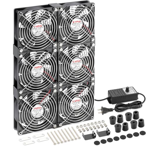 Wathai 120mm x 6 Small Box Computer Fan with AC Plug Dual Ball with Variable Speed Controller for Server Rack, Greenhouse, Basement, Window Exhaust Cooling Ventilation - Image 1