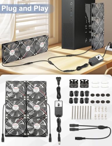 Wathai 120mm x 6 Small Box Computer Fan with AC Plug Dual Ball with Variable Speed Controller for Server Rack, Greenhouse, Basement, Window Exhaust Cooling Ventilation - Image 4